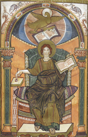 Evangelist Johannes, Buchmalerei, 9. Jh., British Library, Harley MS 2788